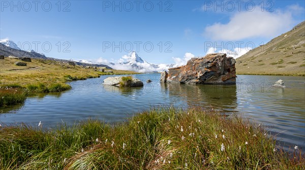 Lake Stellisee and snow-covered Matterhorn