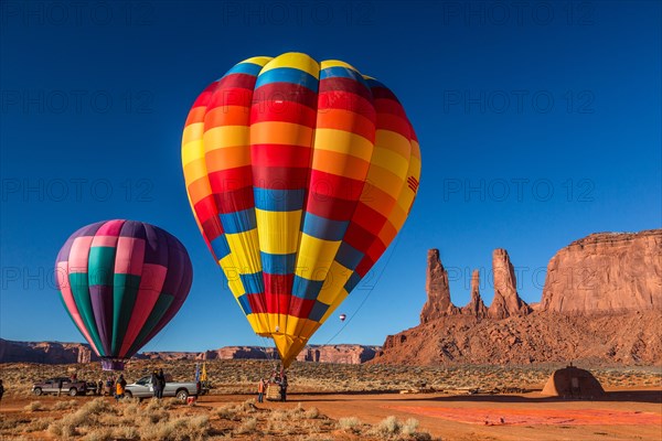 Two hot air balloons ready for launching