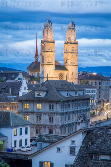 Church Grossmuenster at dusk