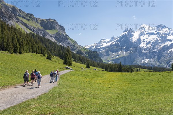 Hiker on the way to the Oeschinensee