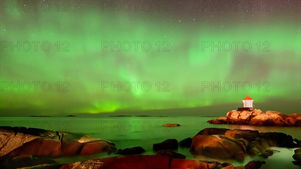 Northern Lights (Aurora borealis) above lighthouse