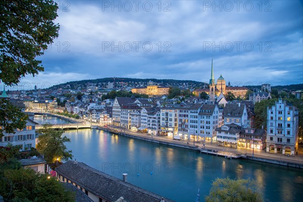 View of Niederdorf at dusk