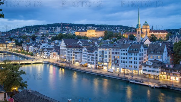 View of Niederdorf at dusk