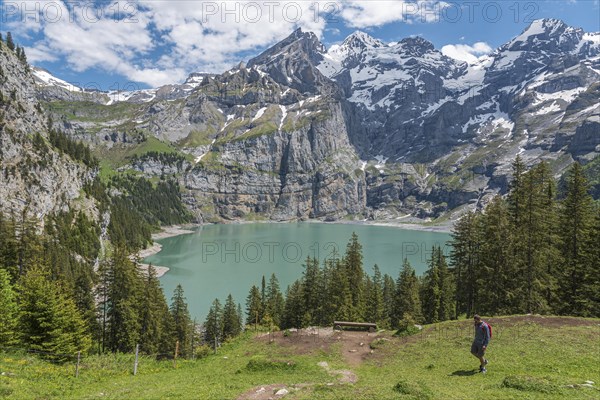 Mountain landscape with Lake Oeschinen and Blueemlisalp