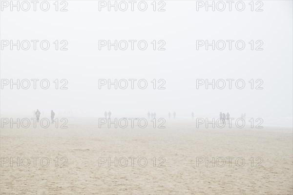 Beach with people in fog