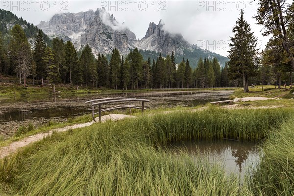 Lake Antorno in front of mountain range Cadini Group