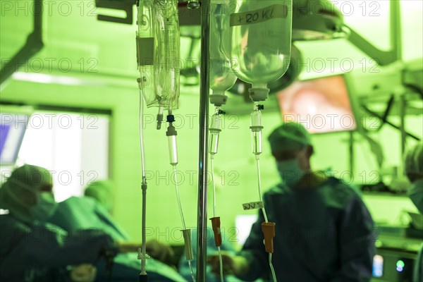 Infusion on an infusion stand during a hospital operation