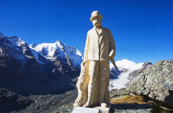 Emperor Franz Josef statue in front of Grossglockener with Pasterze