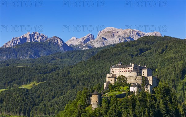 Hohenwerfen Castle with view to the Hochkoenig