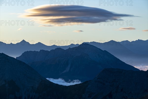 Blue hour with Lechtaler Alps and small clouds