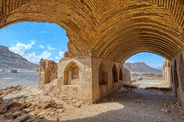 Ruins of ritual buildings near Dakhmeh Zoroastrian Tower of Silence