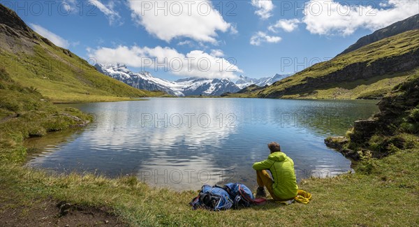 Hiker with backpack at Bachalpsee