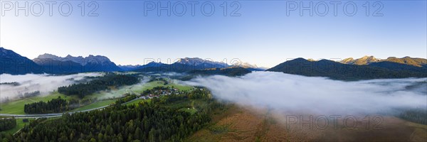 Panorama at Barmsee near Kruen in the morning light