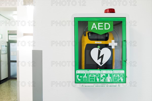 Defibrillator on a wall in a hospital