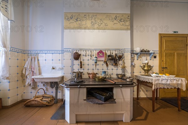 Kitchen with wood stove