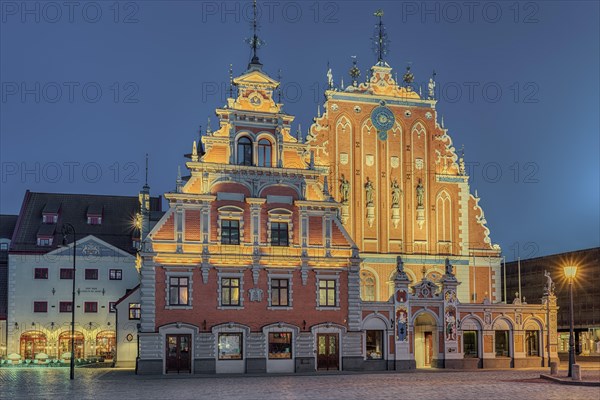 Illuminated House of the Blackheads at night