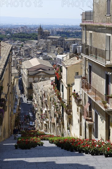 Stairs Santa Maria del Monte from above with view of the city