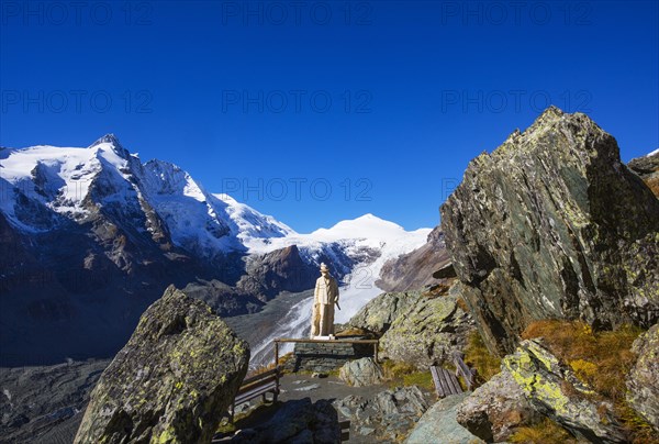 Emperor Franz Josef statue in front of Grossglockener with Pasterze