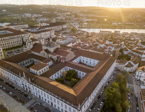 Aerial view of Coimbra university at sunset