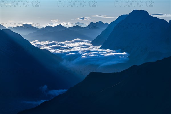 Blue hour with Lechtaler Alps and small clouds