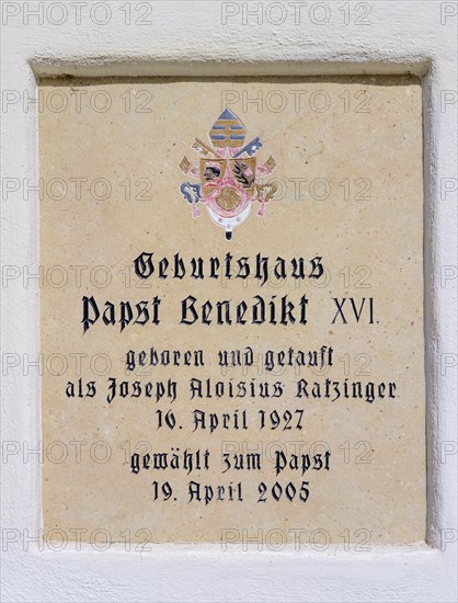 Memorial plaque at the birthplace of Pope Benedict XVI
