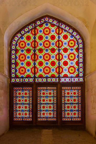 Colourful stained glass window in Dolat Abad Garden Pavilion