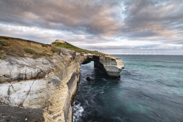 Rugged rock formation at Tunnel Beach