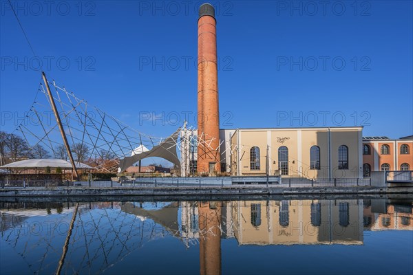 Boiler house with chimney at Mangfall Canal