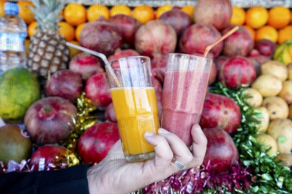 Mixed fruit juice and fresh orange juice