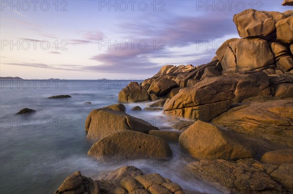 Pink granite coast in the evening