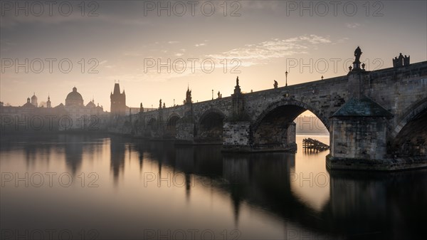 Charles Bridge in the morning at sunrise