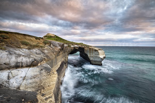 Rugged rock formation at Tunnel Beach