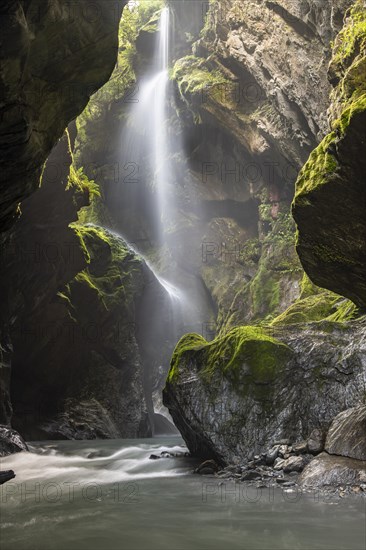 Narrow gorge with waterfall