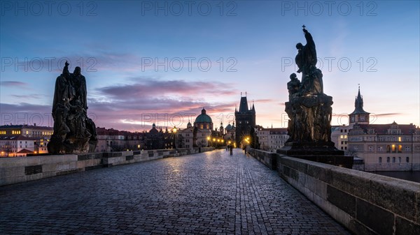 Charles Bridge in the morning at sunrise