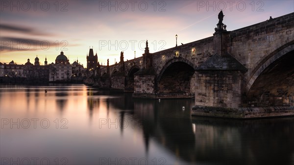 Charles Bridge in the morning at sunrise