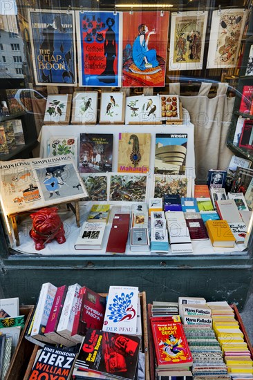 Shop window of an antiquarian bookstore in the Tuerkenstrasse