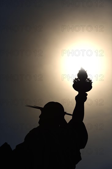 Statue of Liberty holds her torch into the sun