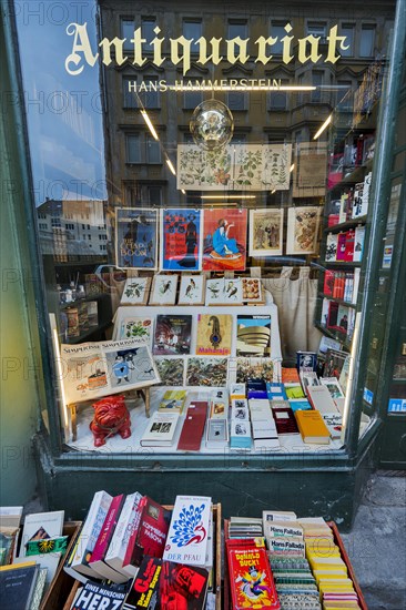 Shop window of an antiquarian bookstore in the Tuerkenstrasse