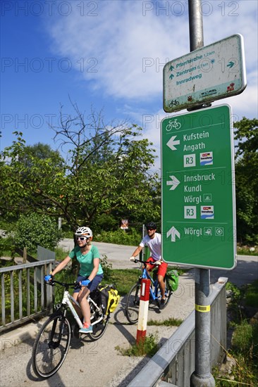 Cyclists on the Inn Bridge near Woergl