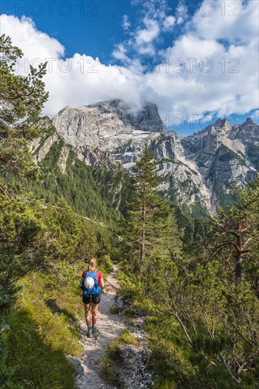 Hiker on a hiking trail to the Rifugio San Marco