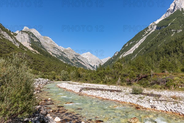 View of the Karwendel valley with mountain peaks