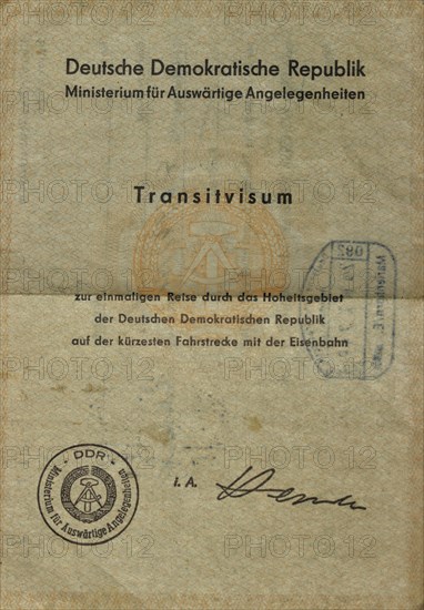 Transit visa of the GDR from 1976