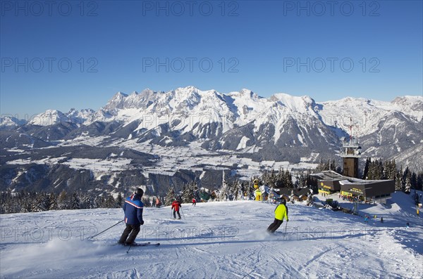 Ski area Planai with view to the mountain station and the Dachstein massif