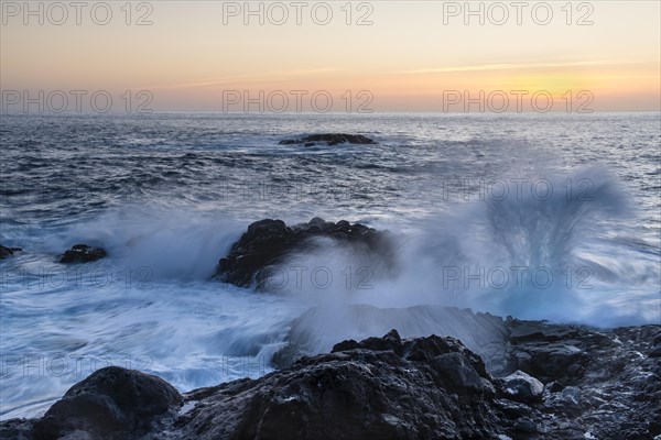 Stormy Atlantic in the evening and waves on the coast near Puntagorda