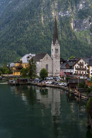 Village view Hallstatt with church