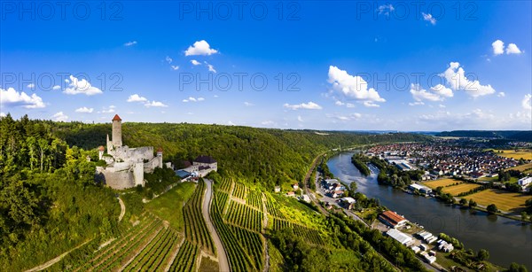 Aerial view of Hornberg Castle on the Neckar
