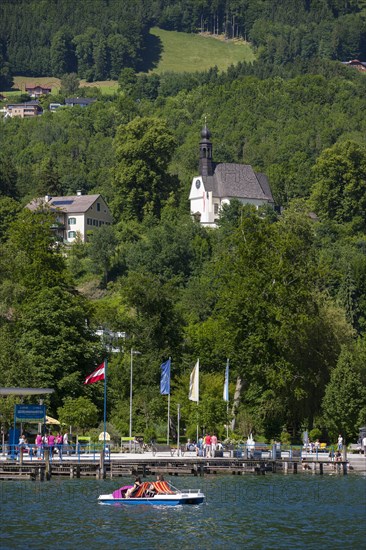 Lake promenade with pilgrimage church Mariahilf