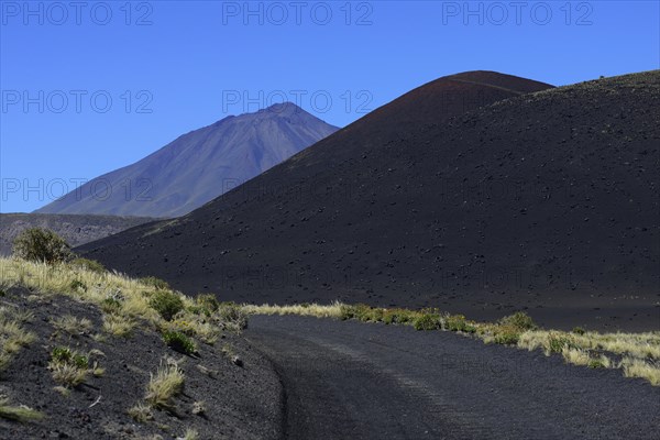 Track through volcanic lunar landscape