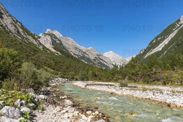 View of the Karwendel valley with mountain peaks