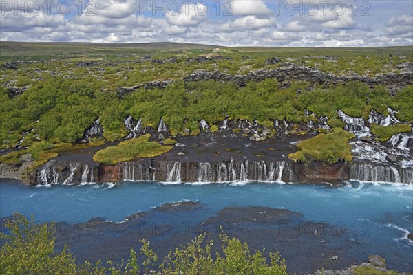 Hraunfossar Waterfalls with river Hvita